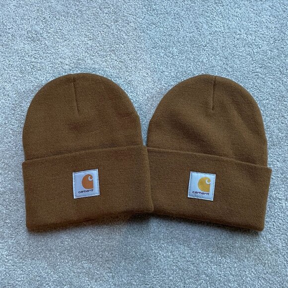 2 Carhartt A18 Knit Cuffed Beanies in Brown - Picture 1 of 5